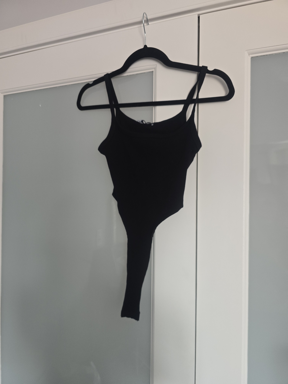 Zara Black Scoop Neck Asymmetrical Bodysuit